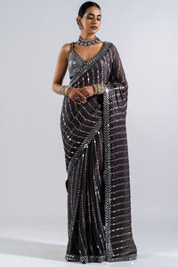 Charcoal Grey Heavy Saree with Blouse