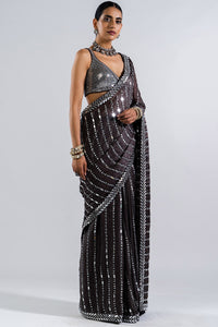 Charcoal Grey Heavy Saree with Blouse