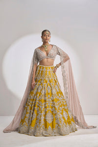 Yellow Silver Zardozi Lehenga Set