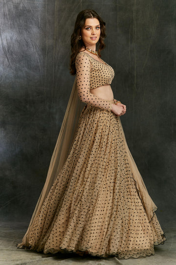 Beige and Black Polka Dot Lehenga